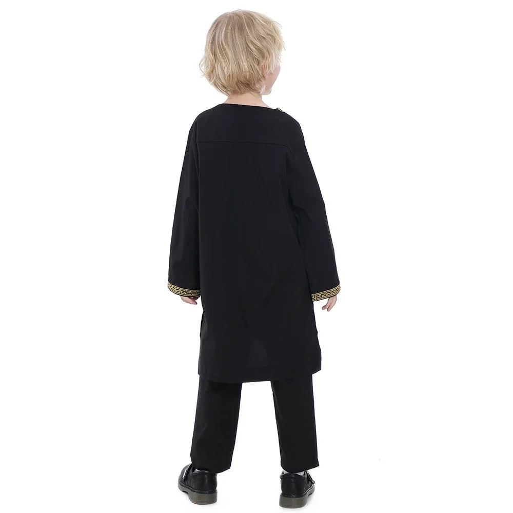 Boys Long Sleeve Kaftan/Abaya/Jubbah/Robe w/ Gold Trim (Black/Beige/Coffee/White)