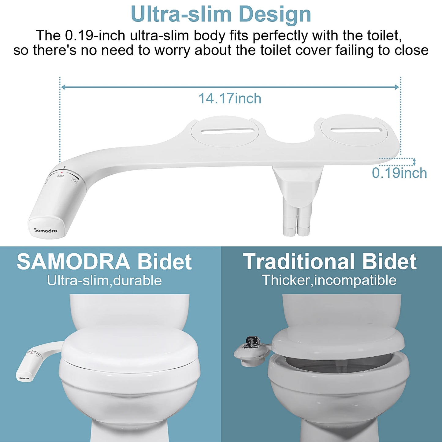 Ultra-Slim Toilet Seat Bidet w/ Adjustable Dual Nozzle