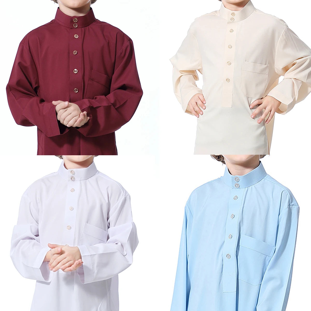 Boys Solid (Beige/White/Dark Red/Sky Blue) Long Sleeve Kaftan/Abaya/Jubbah/Robe