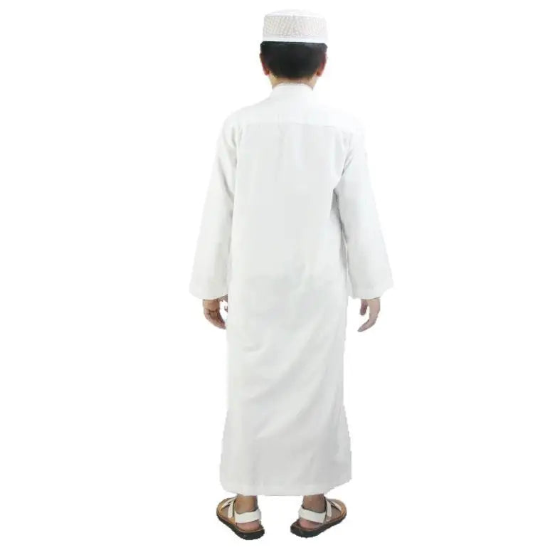 Boys White Long Sleeve Solid Kaftan/Abaya/Jubbah/Robe