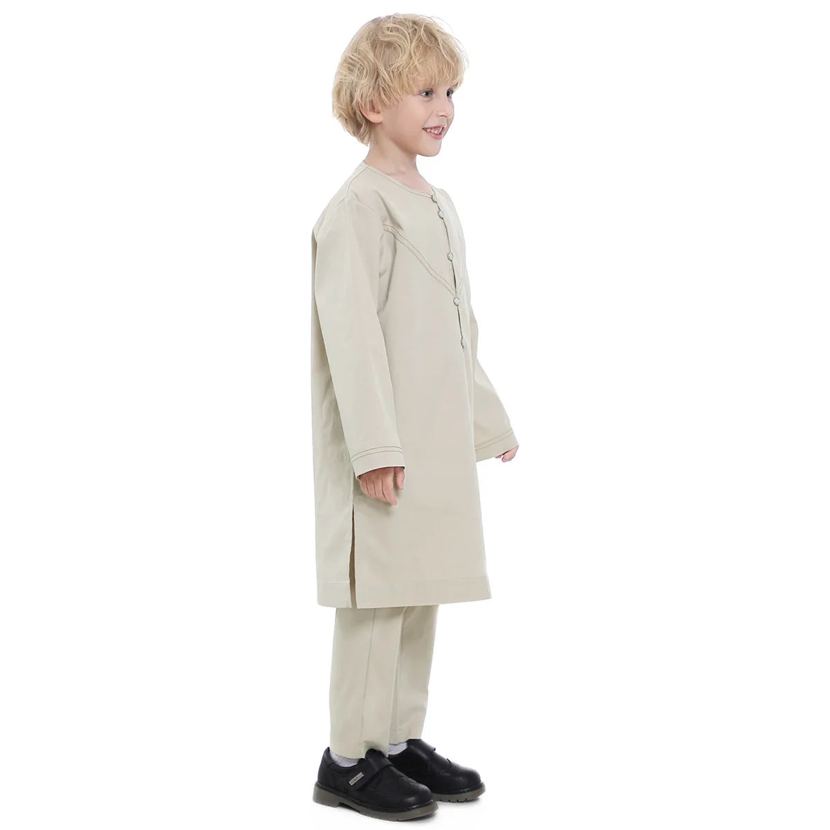 Boys Long Sleeve Kaftan/Abaya/Jubbah/Robe (White/Grey Green/Coffe/Beige)