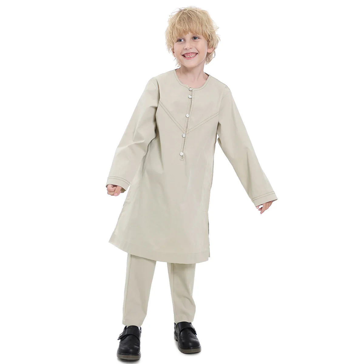 Boys Long Sleeve Kaftan/Abaya/Jubbah/Robe (White/Grey Green/Coffe/Beige)