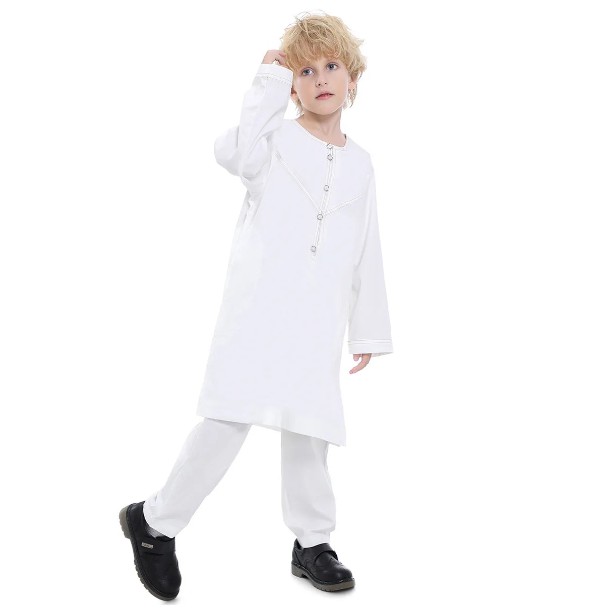 Boys Long Sleeve Kaftan/Abaya/Jubbah/Robe (White/Grey Green/Coffe/Beige)