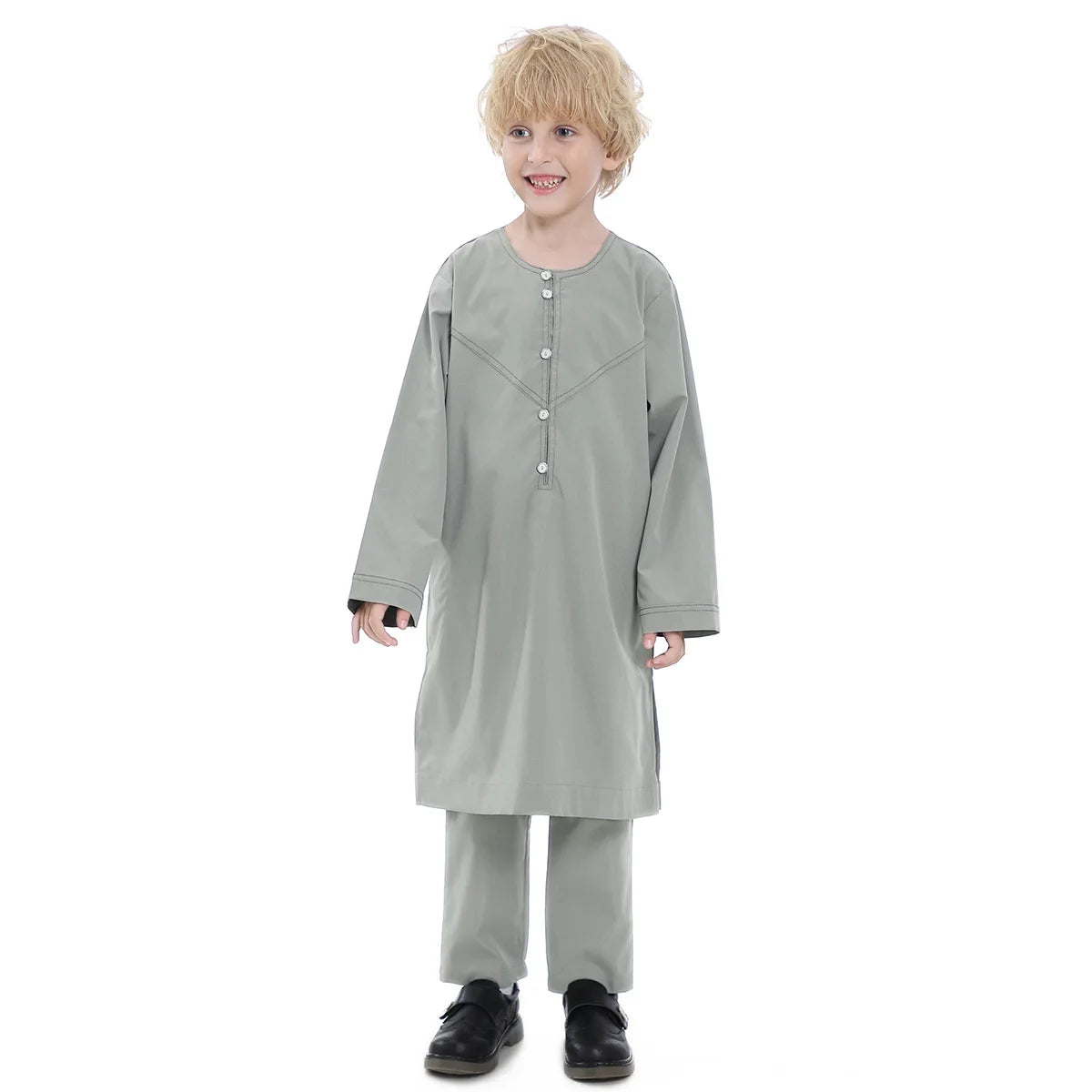 Boys Long Sleeve Kaftan/Abaya/Jubbah/Robe (White/Grey Green/Coffe/Beige)