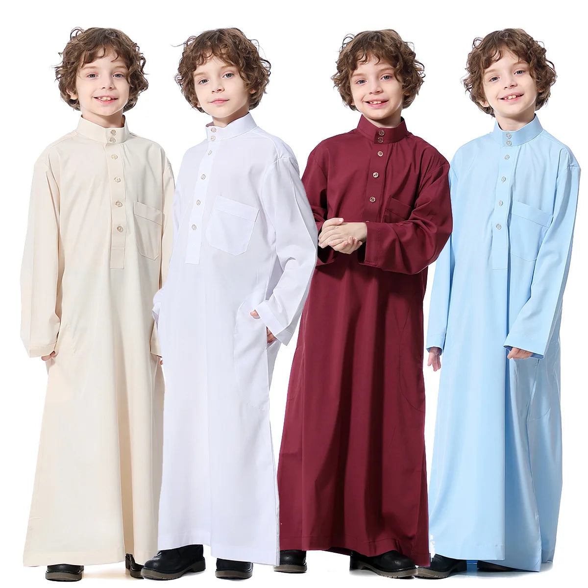 Boys Solid (Beige/White/Dark Red/Sky Blue) Long Sleeve Kaftan/Abaya/Jubbah/Robe