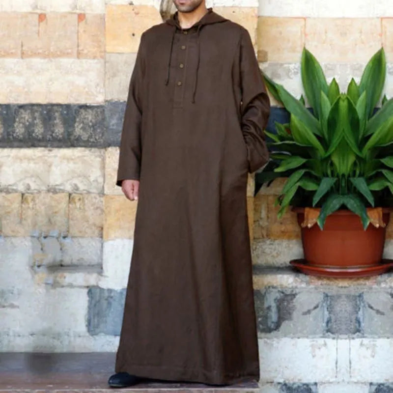 Mens Black/White/Navy/Brown Hoodie Kaftan/Abaya/Jubbah/Robe